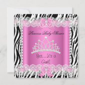 プリンセスベビーシャワーベビーガールピンクゼブラ2 招待状 (正面)