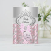 プリンセスベビーシャワー招待状　きれいなリボン＆ティアラ 招待状 (スタンド正面)