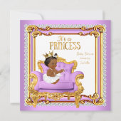 プリンセスベビーシャワー薄紫ピンク金ゴールドチェア民族 招待状 (正面)