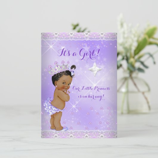 プリンセスベビーシャワー薄紫ラベンダーティアラエスニック 招待状 (スタンド正面)