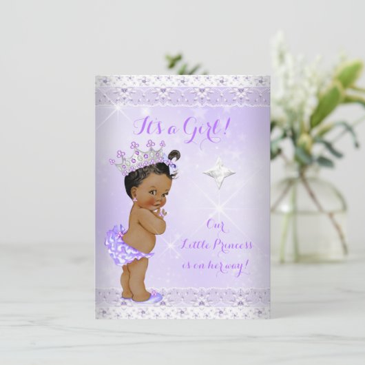 プリンセスベビーシャワー薄紫レースティアラエスニック 招待状 (スタンド正面)