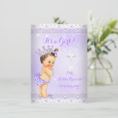 プリンセスベビーシャワー薄紫レースティアラブルネット 招待状 (スタンド正面)