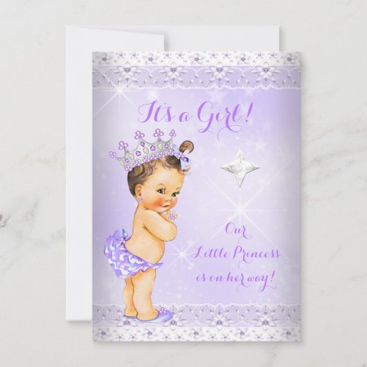プリンセスベビーシャワー薄紫レースティアラブルネット 招待状 (正面)