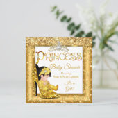 プリンセスベビーシャワー金ゴールドハイヒールグリッター媒体 招待状 (スタンド正面)