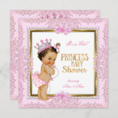 プリンセスベビーシャワー金ゴールドピンクパールレース 招待状 (正面/裏面)
