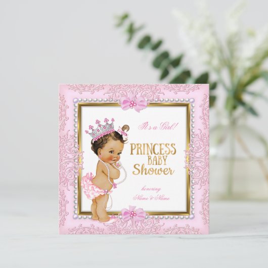 プリンセスベビーシャワー金ゴールドピンクパールレース 招待状 (スタンド正面)
