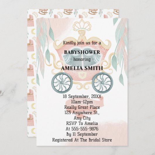 プリンセスベビーシャワー 招待状 (正面/裏面)