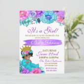 プリンセスベビーパープルエレガントティール（緑がかった色）金ゴールドベビーシャワー 招待状 (スタンド正面)