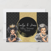 プリンセスベビー金ゴールドブラックベビーツインシャワー 招待状 (正面)