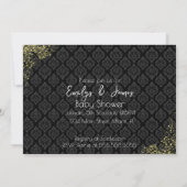 プリンセスベビー金ゴールドブラックベビーツインシャワー 招待状 (裏面)