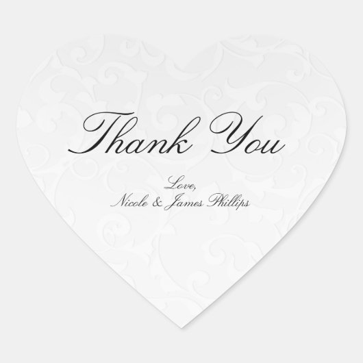 プリンセスホワイトダマスクストーリーブックエレガントな結婚式 ハートシール (正面)