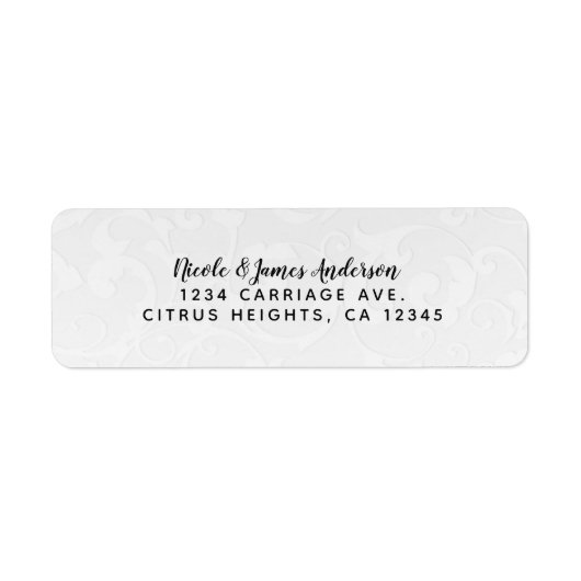 プリンセスホワイトダマスクストーリーブックエレガントな結婚式 ラベル (正面)