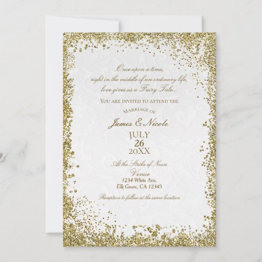 プリンセスホワイトダマスクストーリーブックエレガントな結婚式 招待状 (正面)