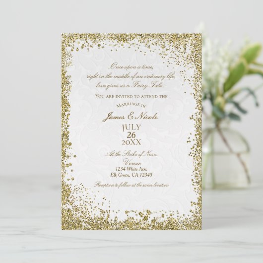 プリンセスホワイトダマスクストーリーブックエレガントな結婚式 招待状 (スタンド正面)