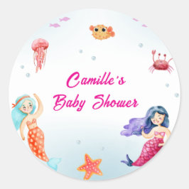 プリンセスモダンマーメイド海コーラルベビーシャワー ラウンドシール
