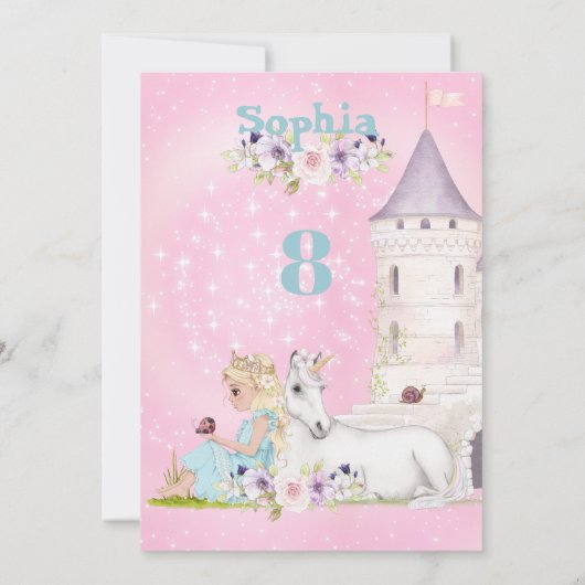 プリンセスユニコーンスターズピンクカワイエージ誕生日 招待状 (裏面)