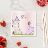 プリンセスユニコーンダークヘアパープルかわいい誕生日 スタンダードカクテルナプキン (インサイチュ)