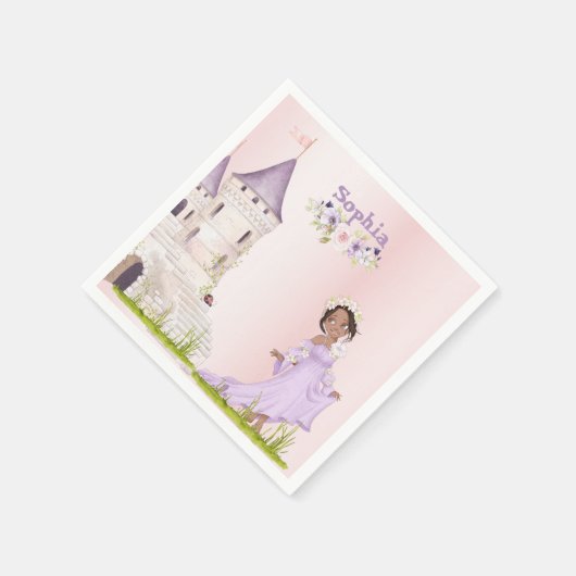 プリンセスユニコーンダークヘアパープルかわいい誕生日 スタンダードカクテルナプキン (角)