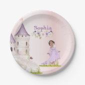 プリンセスユニコーンダークヘアパープルかわいい誕生日 ペーパープレート (正面)