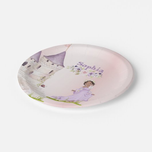 プリンセスユニコーンダークヘアパープルかわいい誕生日 ペーパープレート (アングル)