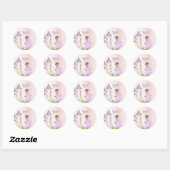 プリンセスユニコーンダークヘアパープルかわいい誕生日 ラウンドシール (シート)