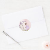 プリンセスユニコーンダークヘアパープルかわいい誕生日 ラウンドシール (封筒)
