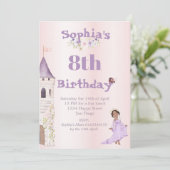 プリンセスユニコーンダークヘアパープルエイジ誕生日 招待状 (スタンド正面)