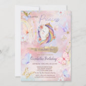 プリンセスユニコーンバタフライレインボー誕生日 招待状 (正面)