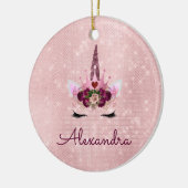 プリンセスユニコーンバラ金ゴールド-赤面ピンク セラミックオーナメント (左)