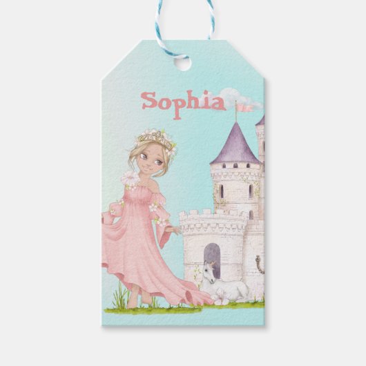 プリンセスユニコーンピンクブルーかわいい ギフトタグ (正面)