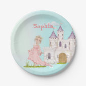 プリンセスユニコーンピンクブルーキャッスルキュート誕生日 ペーパープレート (正面)
