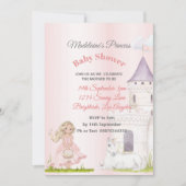 プリンセスユニコーンピンクベビーガールシャワー 招待状 (正面)