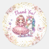 プリンセスユニコーンピンク金ゴールドガールバースデーパーティー ラウンドシール (正面)