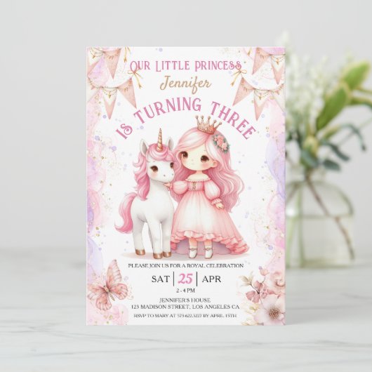 プリンセスユニコーン第3期バースデーガールピンク 招待状 (スタンド正面)