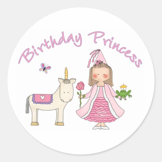 プリンセスユニコーン誕生日ガール ラウンドシール (正面)