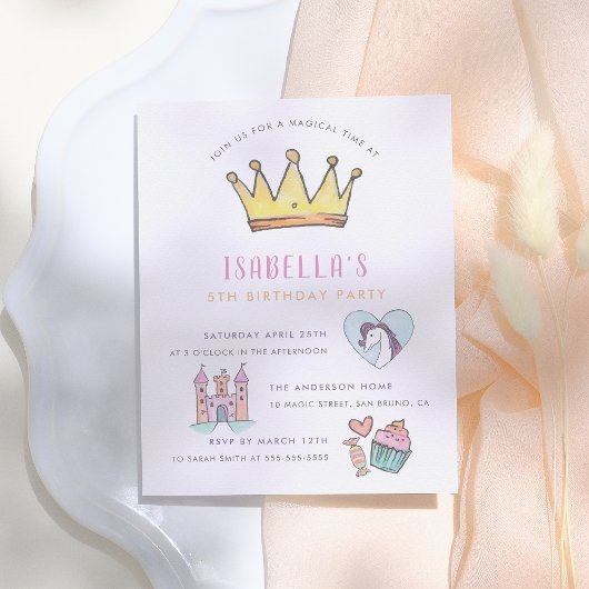 プリンセスユニコーン＆城のフェアリーテイル誕生日パーティー インビテーションポストカード