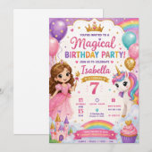プリンセスユニコーン 誕生日パーティー招待状 | マジック 招待状 (正面/裏面)