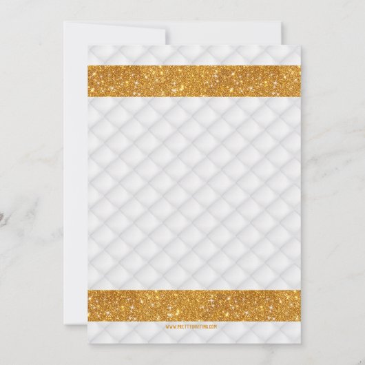 プリンセスラグジュアリーホワイト金ゴールド誕生日招待状 招待状 (裏面)