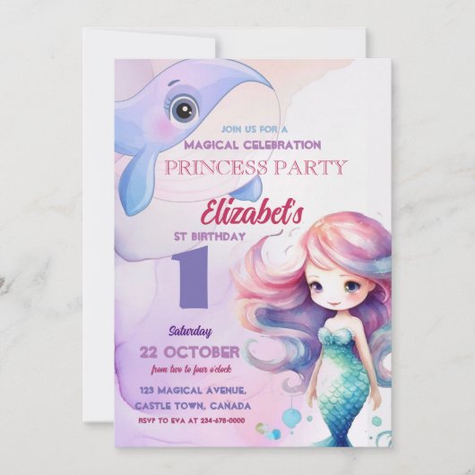 プリンセスリトルマーメイド魔法シーワンバースデー 招待状 (正面)