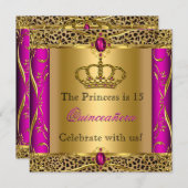 プリンセスリーガルピンクレオパードキンセニェラパーティー 招待状 (正面/裏面)