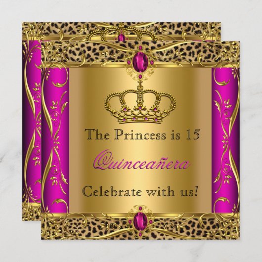 プリンセスリーガルピンクレオパードキンセニェラパーティー 招待状 (正面/裏面)