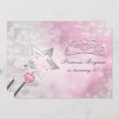 プリンセスワンド&クラウンシルバーピンクパーティの招待状 招待状 (正面/裏面)