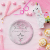 プリンセスワンド&クラウンシルバーピンクパーティープレート ペーパープレート (パーティー)