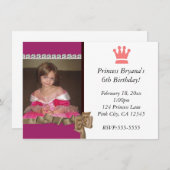 プリンセス付きクラウンとボウパーティーフォト招待状 招待状 (正面/裏面)