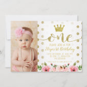 プリンセス写真1歳の誕生日パーティの招待状 招待状 (正面)