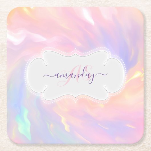 プリンセス名モノグラムユニコーンキンセアニラピンク スクエアペーパーコースター (正面)
