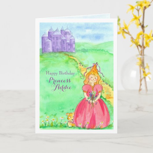 プリンセス名前をカスタムするハッピーバースデー カード (黄色い花)