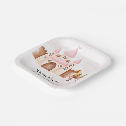 プリンセス城と馬のカスタム誕生日パーティー ペーパープレート (傾斜あり)