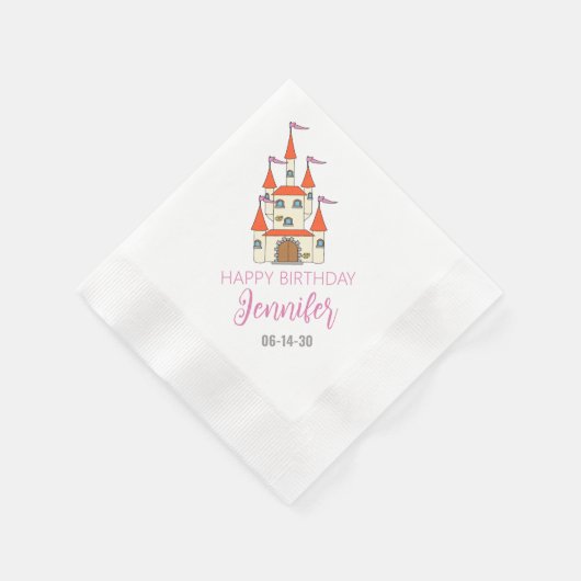 プリンセス城のテーマの誕生日用ナプキン 縁ありカクテルナプキン (角)