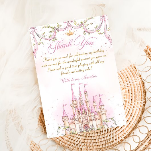 プリンセス城の女の子の誕生日感謝カード サンキューカード